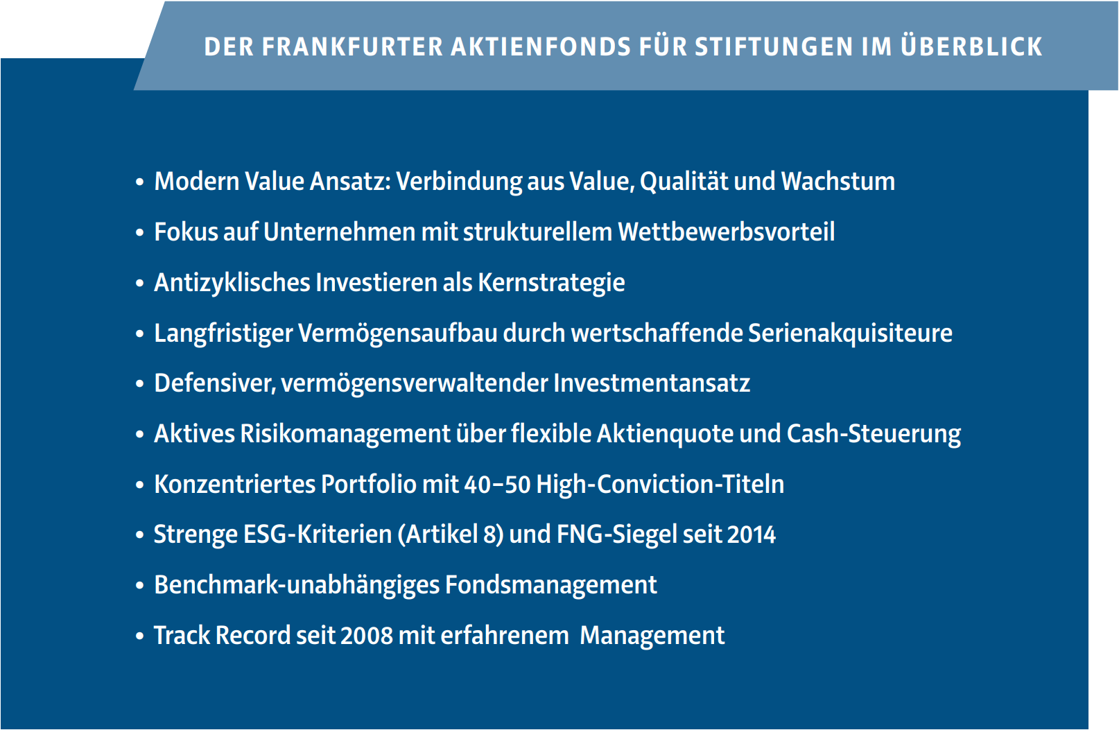 Der Frankfurter Aktienfonds für Stiftungen im Überblick