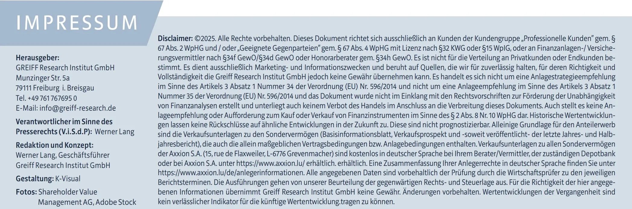 Fundamental Ausgabe 15 - 09-2025 - Frankfurter UCITS-ETF - Modern Value - Impressum