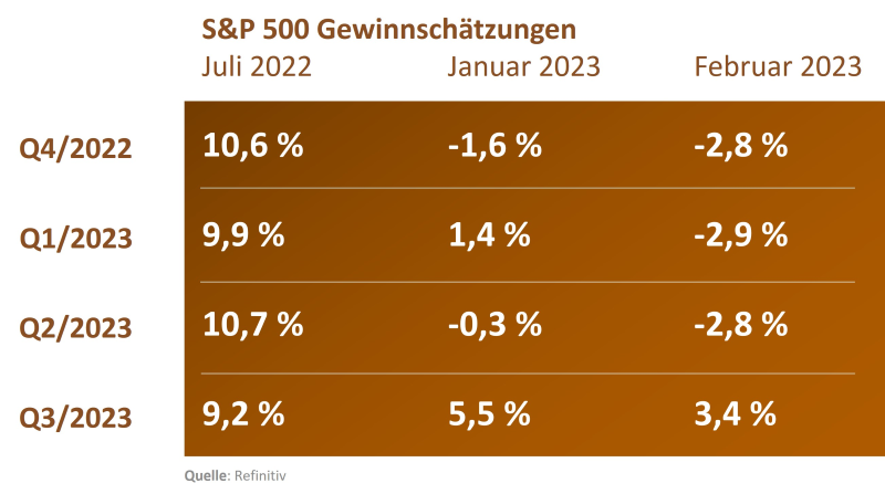 Tabelle der Gewinnerwartungen des S&P 500